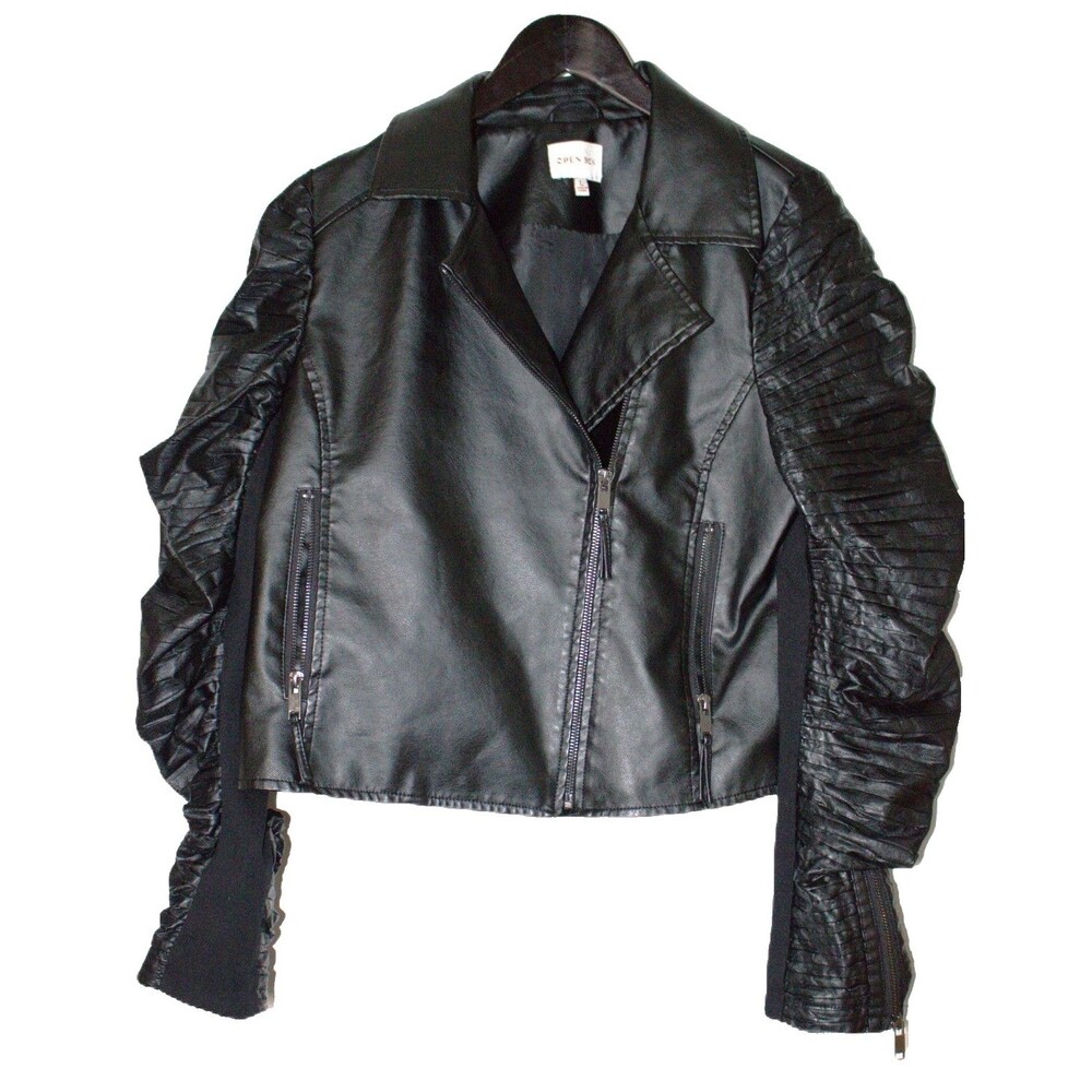 Open SZN Jacket Womens Size L Asymmetrical‎ Zip Moto Biker Ribbed Sleeve